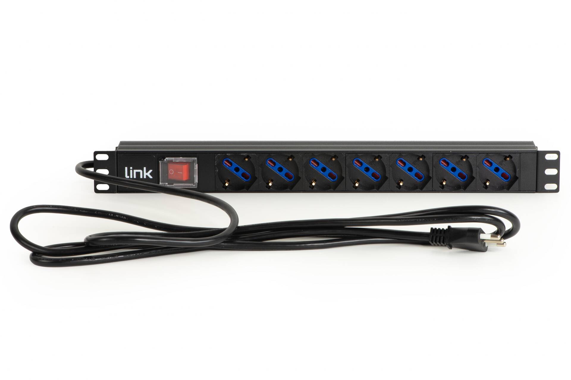 LINK MULTIPRESA DA RACK 19 7 PRESE UNIVERSALI CON INTERRUTTORE SPINA ITALIANA 16A CAVO MT 1.75