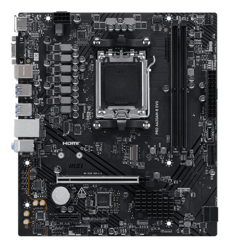MSI MB  AMD A620AM-B EVO,A620A,AM5,2DDR5,1PCI-Ex16,1PCI-Ex1,1M.2,2SATA3,7USB3.2 Gen1,6USB2.0,HD A