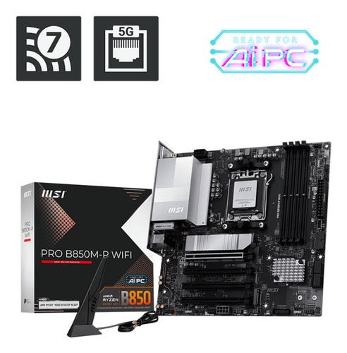 MSI MB B850M-P WIFI,B850,AM5,4DDR5,1PCI-Ex16,3PCI-Ex1,3M.2,4SATA3,3USB10G(1A+2C),6USB5G(6A)