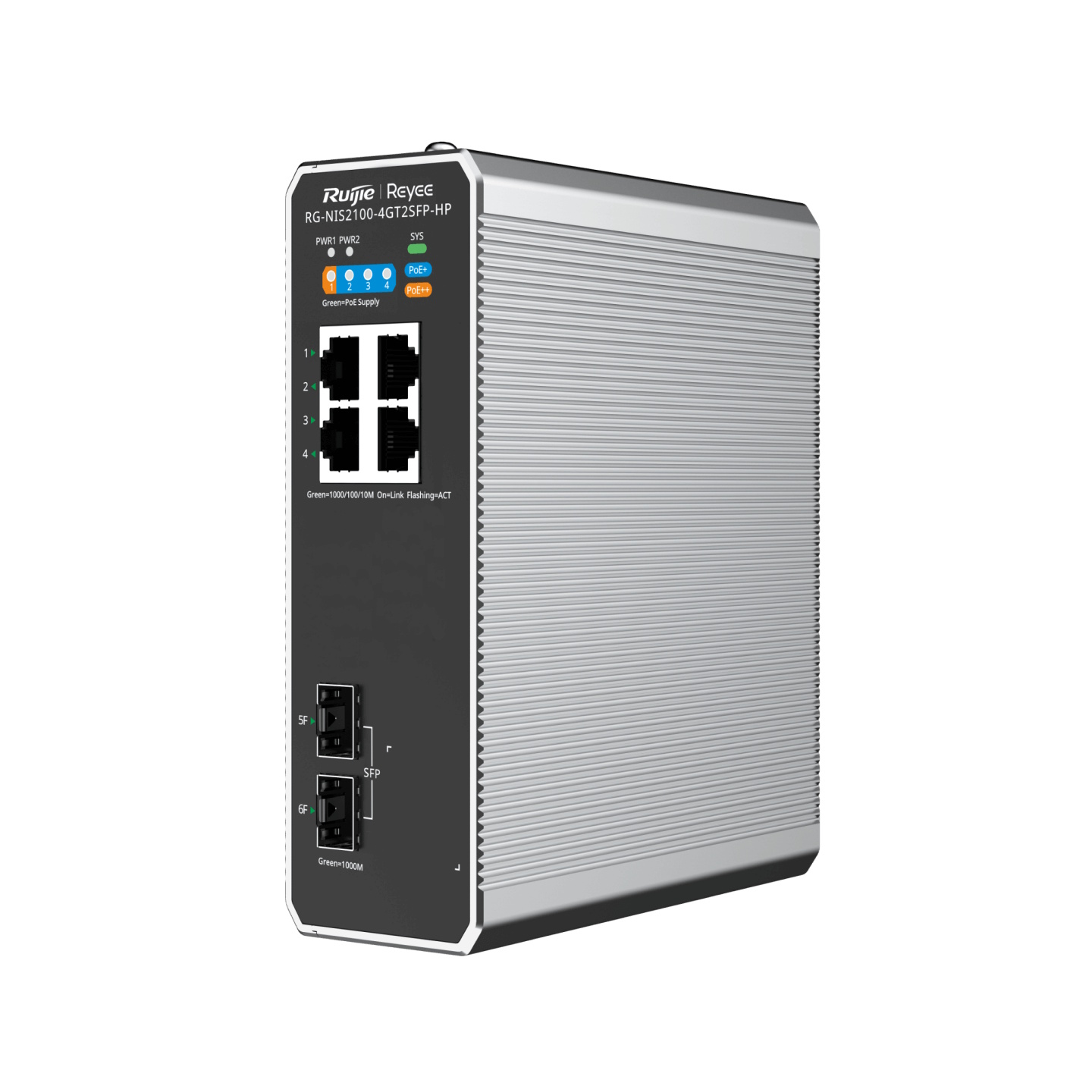 REYEE CLOUD INDUSTRIAL SWITCH L2 FULL MANAGED IP40, 4XRJ45 GIGABIT, 2XSFP, 3 P. POE+ E 1 P. POE++