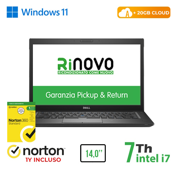 RINOVO NB DELL REFURBISHED Latitude E7480 i7-7X00U DDR4 8GB SSD 256GB 14 W11P CLOUD20GB Grade A 1Y