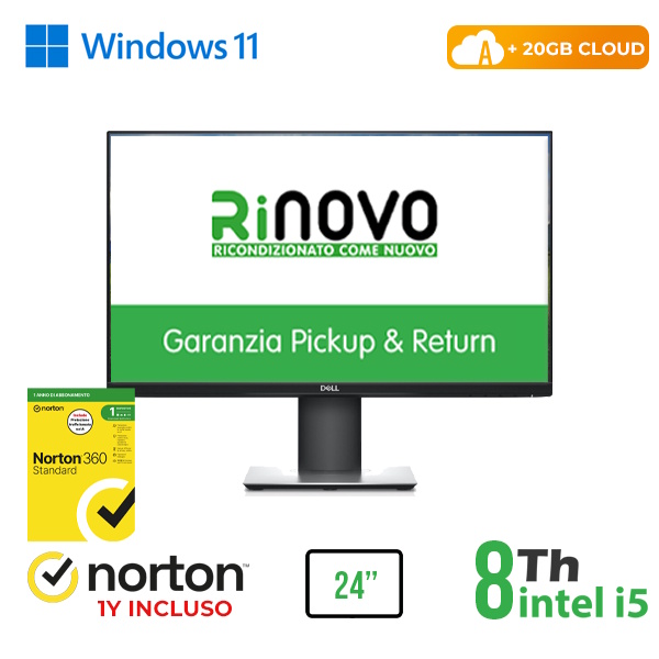RINOVO ALL-IN-ONE DELL 24 REFURBISHED  P2419HC + Ultra DELL 7070 i5-8X00 8GB 256SSD W11P CLOUD20GB