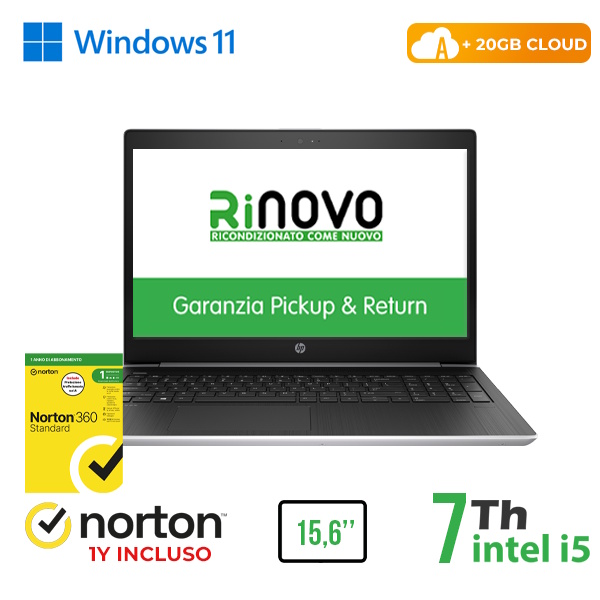 RINOVO NB HP 450 G5 i5-7X00U DDR4 8GB SSD 512GB 15.6 No Dvd W11P Grade A 1Y Warranty 3 Mesi batteri