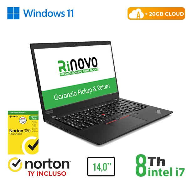 RINOVO NB LENOVO REFURBISHED  ThinkPad T480s i7-8X00 DDR4 16GB SSD 256GB 14.0 W11P No Dvd Grade A 1