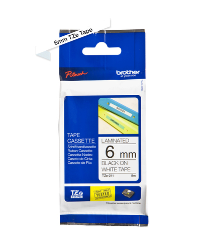 BROTHER NASTRO LAMINATO DA 6 MM (8 M) NERO/BIANCO