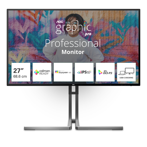 AOC MONITOR 27 IPS 16:9 QHD 4MS 350 CDM, USB-C, PIVOT, DP/2HDMI, GRAPHIC PRO