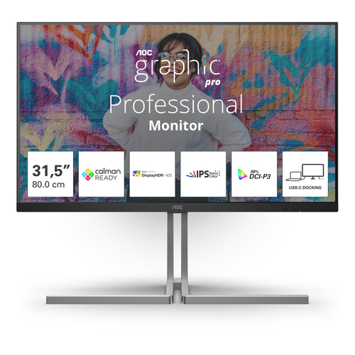 AOC MONITOR 31,5 IPS 4K 16:9 4MS 400 CDM, USB-C, PIVOT, DP/2HDMI, GRAPHIC PRO