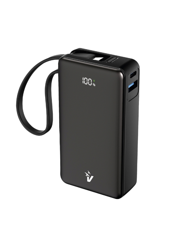 VULTECH POWERBANK CON SCHERMO LCD 10000 MAH USB E TYPE C QUICKCHARGE 35W PPS NERO, CAVO INTEGRATO